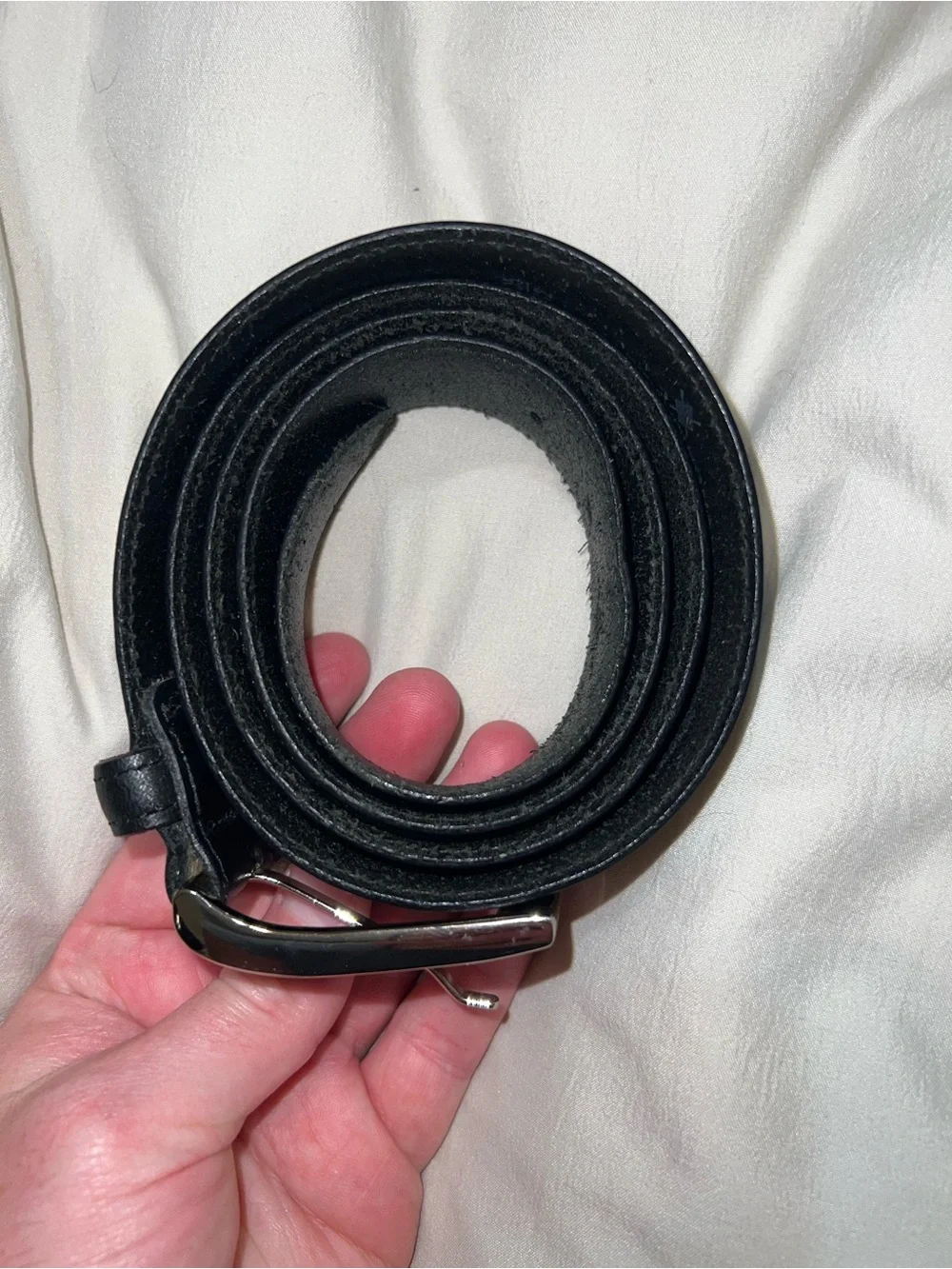 Martin Dingman Black Leather Belt with Silver Buckle
